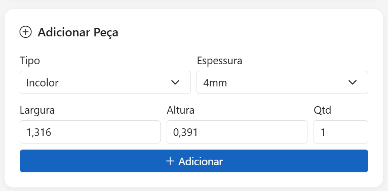 Formulário de Adicionar Vidro