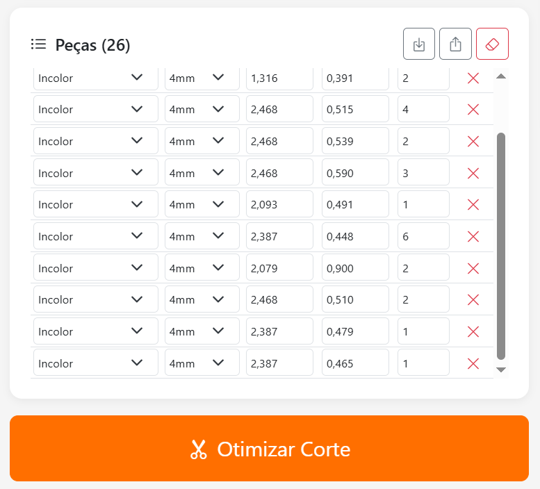 Lista de Peças