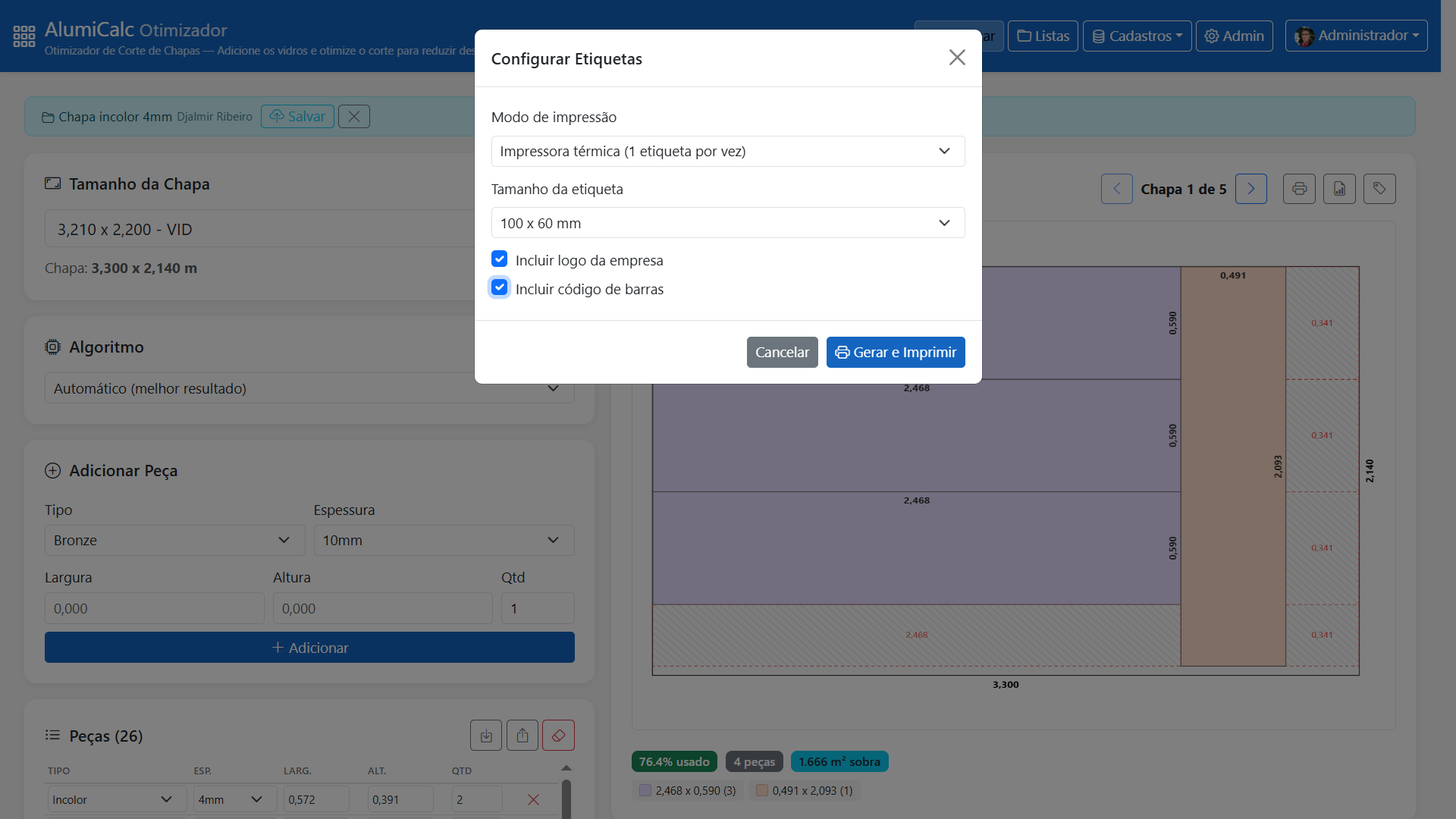 Modal de Configuração de Etiquetas